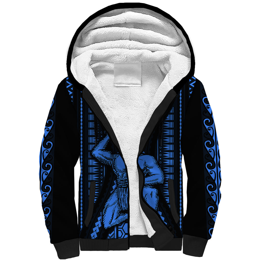 Personalised Aotearoa Father's Day Gift For Dad Sherpa Hoodie Aroha Ahau Ki A Koe Papa - Blue Maori Style Pattern - Wonder Print Shop