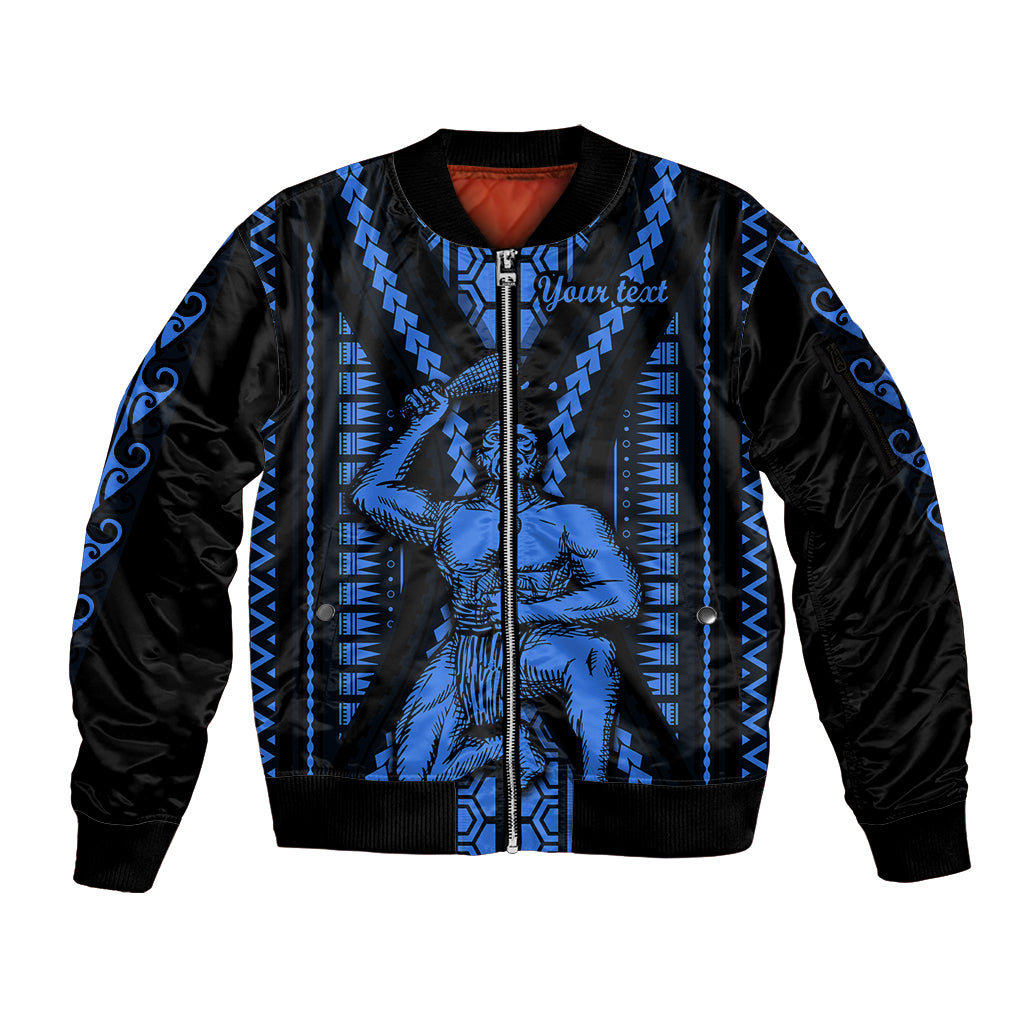 Personalised Aotearoa Father's Day Gift For Dad Sleeve Zip Bomber Jacket Aroha Ahau Ki A Koe Papa - Blue Maori Style Pattern - Wonder Print Shop