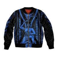 Personalised Aotearoa Father's Day Gift For Dad Sleeve Zip Bomber Jacket Aroha Ahau Ki A Koe Papa - Blue Maori Style Pattern - Wonder Print Shop