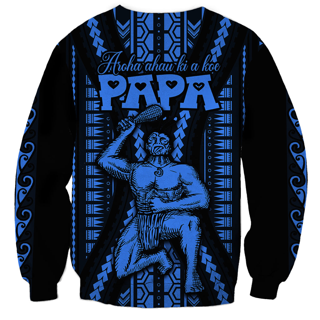 Personalised Aotearoa Father's Day Gift For Dad Sweatshirt Aroha Ahau Ki A Koe Papa - Blue Maori Style Pattern - Wonder Print Shop