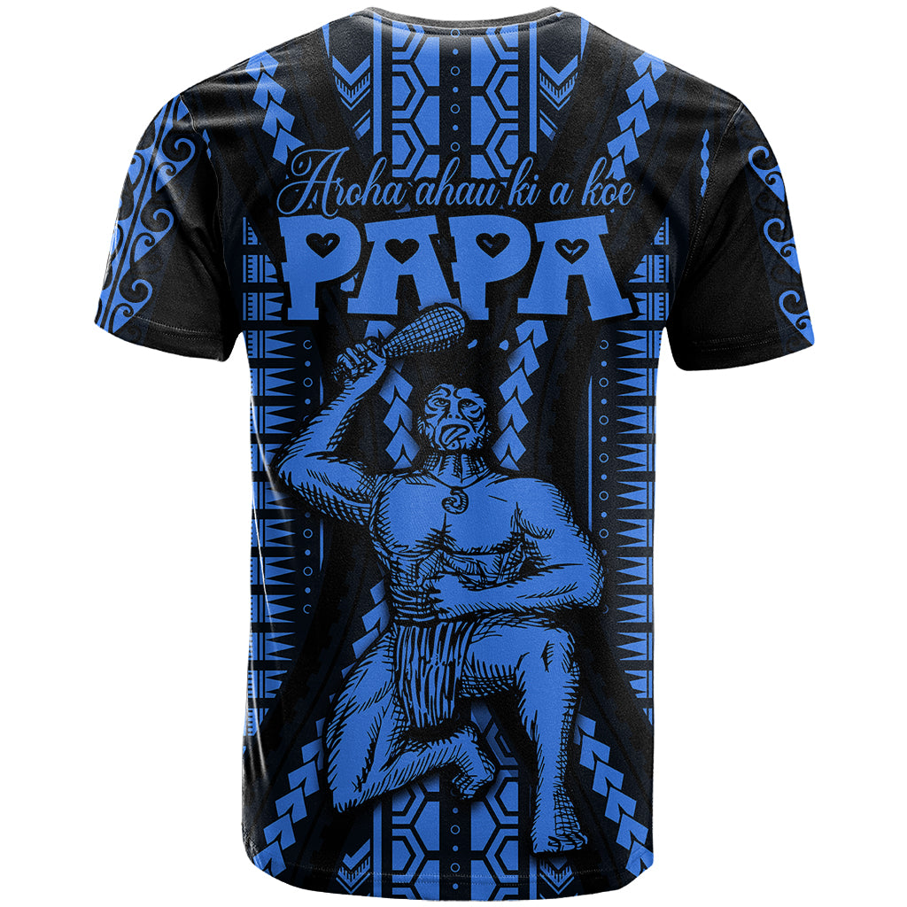 Personalised Aotearoa Father's Day Gift For Dad T Shirt Aroha Ahau Ki A Koe Papa - Blue Maori Style Pattern - Wonder Print Shop