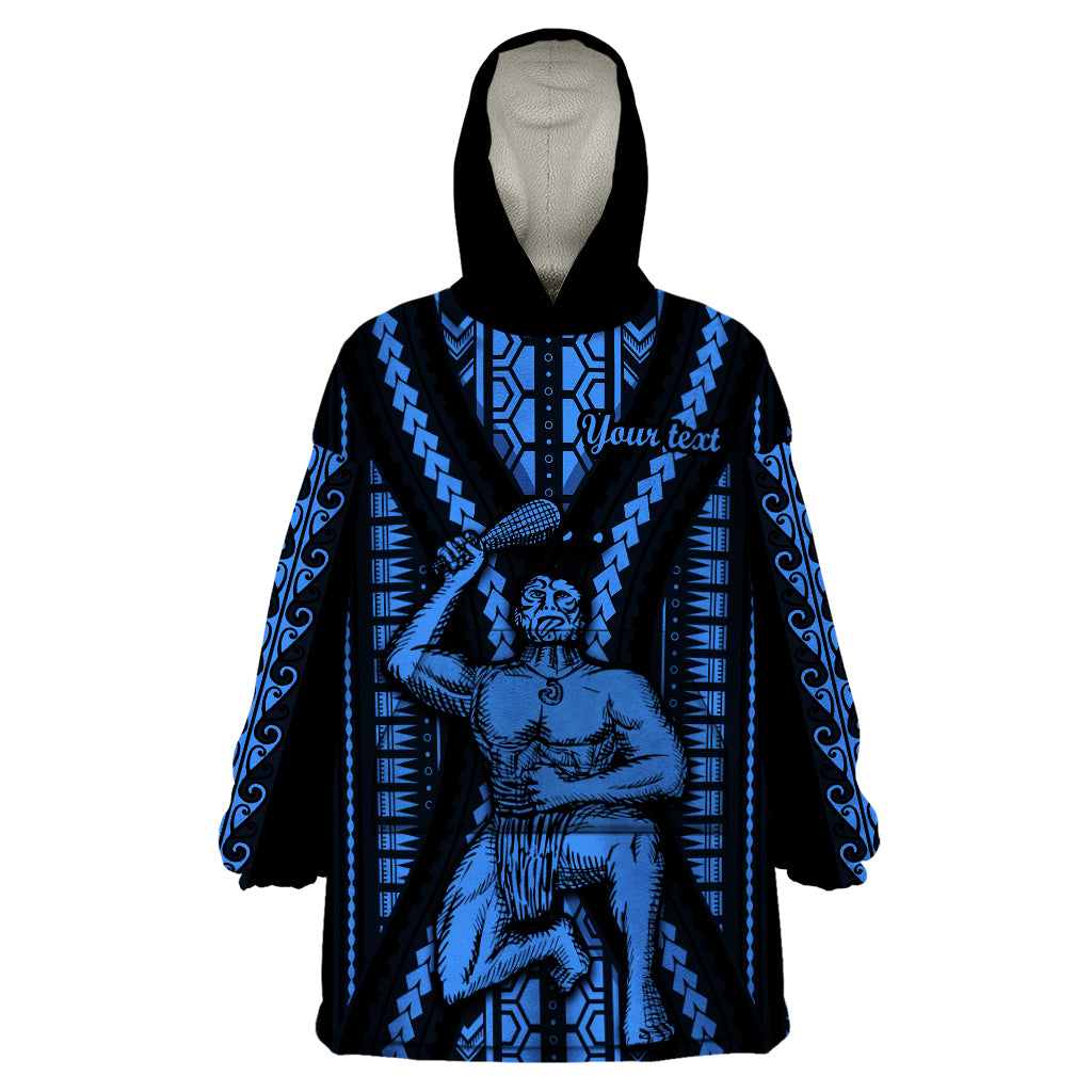 Personalised Aotearoa Father's Day Gift For Dad Wearable Blanket Hoodie Aroha Ahau Ki A Koe Papa - Blue Maori Style Pattern - Wonder Print Shop