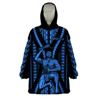 Personalised Aotearoa Father's Day Gift For Dad Wearable Blanket Hoodie Aroha Ahau Ki A Koe Papa - Blue Maori Style Pattern - Wonder Print Shop