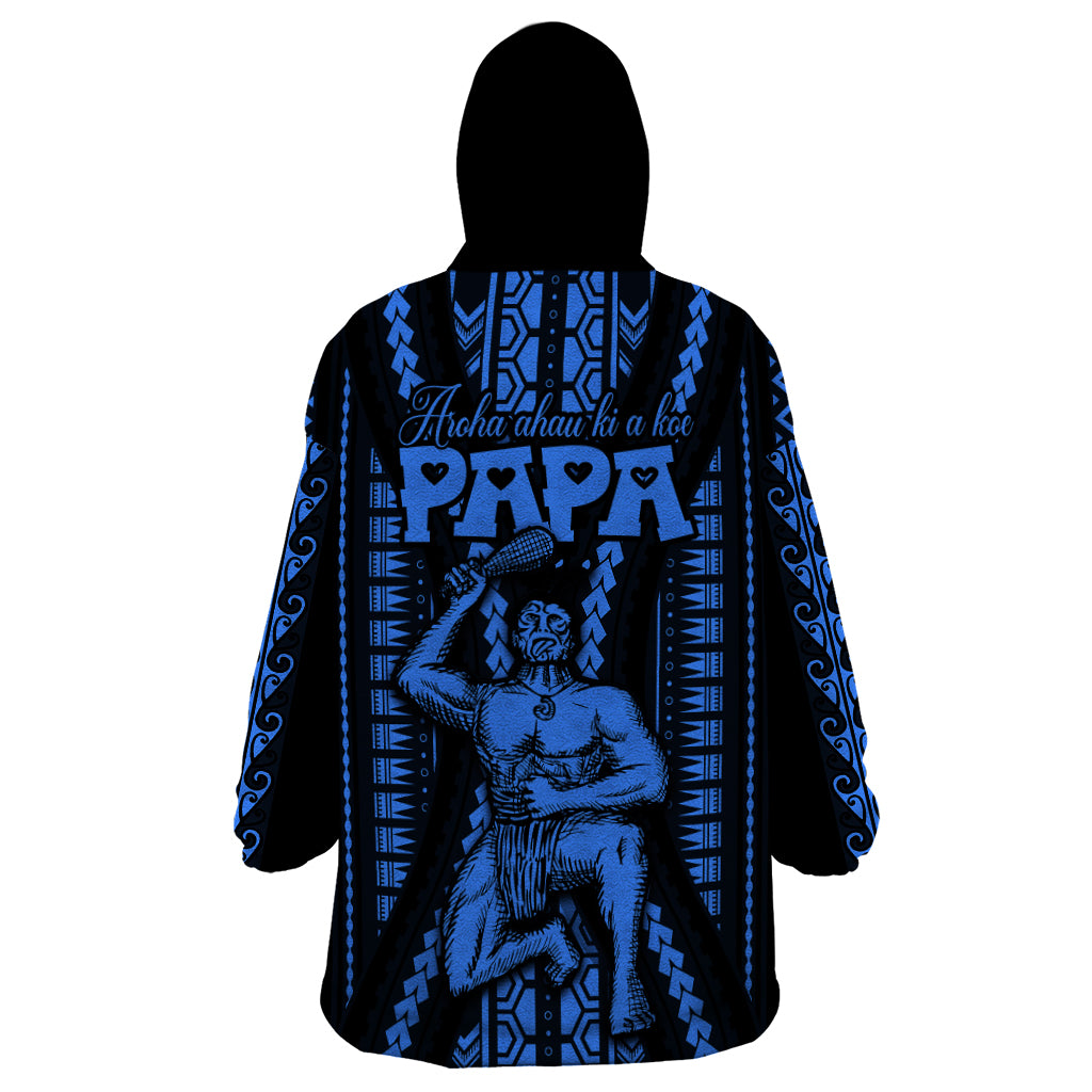 Personalised Aotearoa Father's Day Gift For Dad Wearable Blanket Hoodie Aroha Ahau Ki A Koe Papa - Blue Maori Style Pattern - Wonder Print Shop