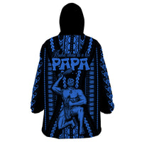 Personalised Aotearoa Father's Day Gift For Dad Wearable Blanket Hoodie Aroha Ahau Ki A Koe Papa - Blue Maori Style Pattern - Wonder Print Shop