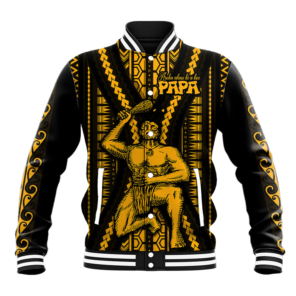 Aotearoa Father's Day Gift For Dad Baseball Jacket Aroha Ahau Ki A Koe Papa - Gold Maori Style Pattern LT9 - Wonder Print Shop