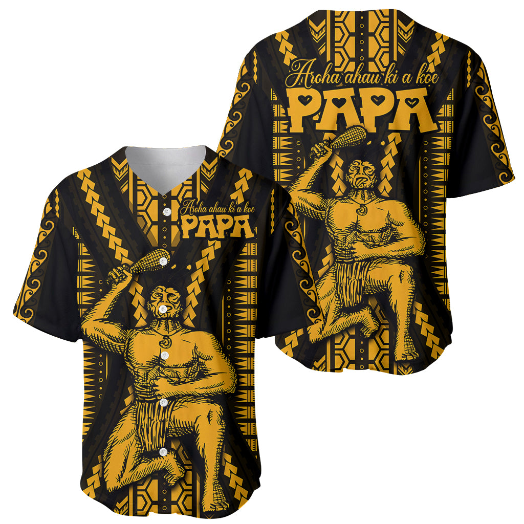 Aotearoa Father's Day Gift For Dad Baseball Jersey Aroha Ahau Ki A Koe Papa - Gold Maori Style Pattern LT9 - Wonder Print Shop
