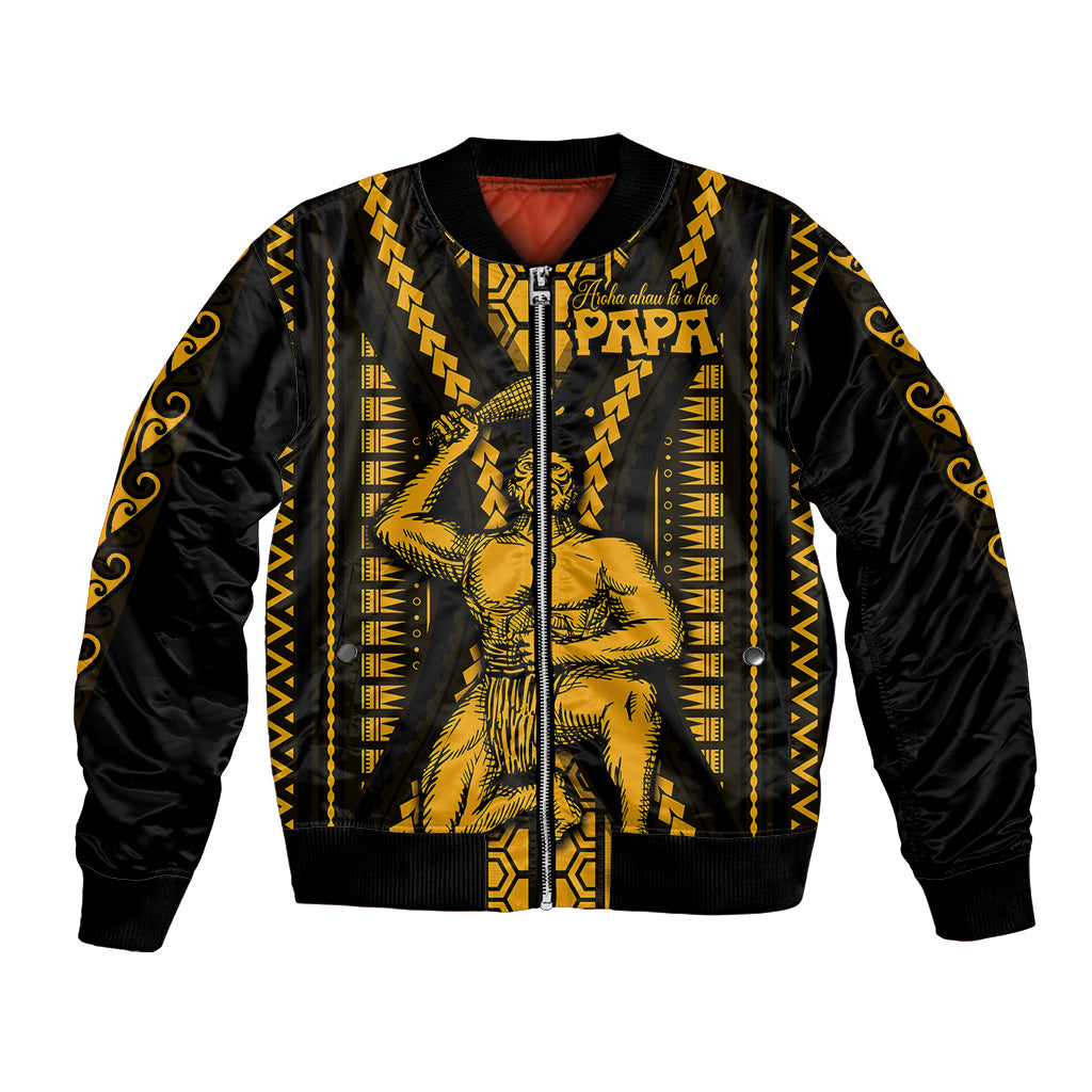 Aotearoa Father's Day Gift For Dad Bomber Jacket Aroha Ahau Ki A Koe Papa - Gold Maori Style Pattern LT9 - Wonder Print Shop