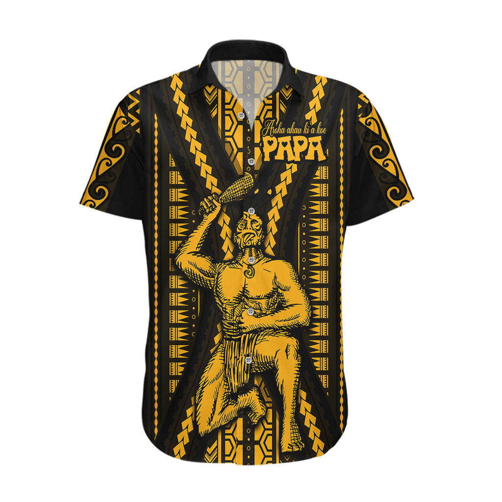 Aotearoa Father's Day Gift For Dad Hawaiian Shirt Aroha Ahau Ki A Koe Papa - Gold Maori Style Pattern - Wonder Print Shop