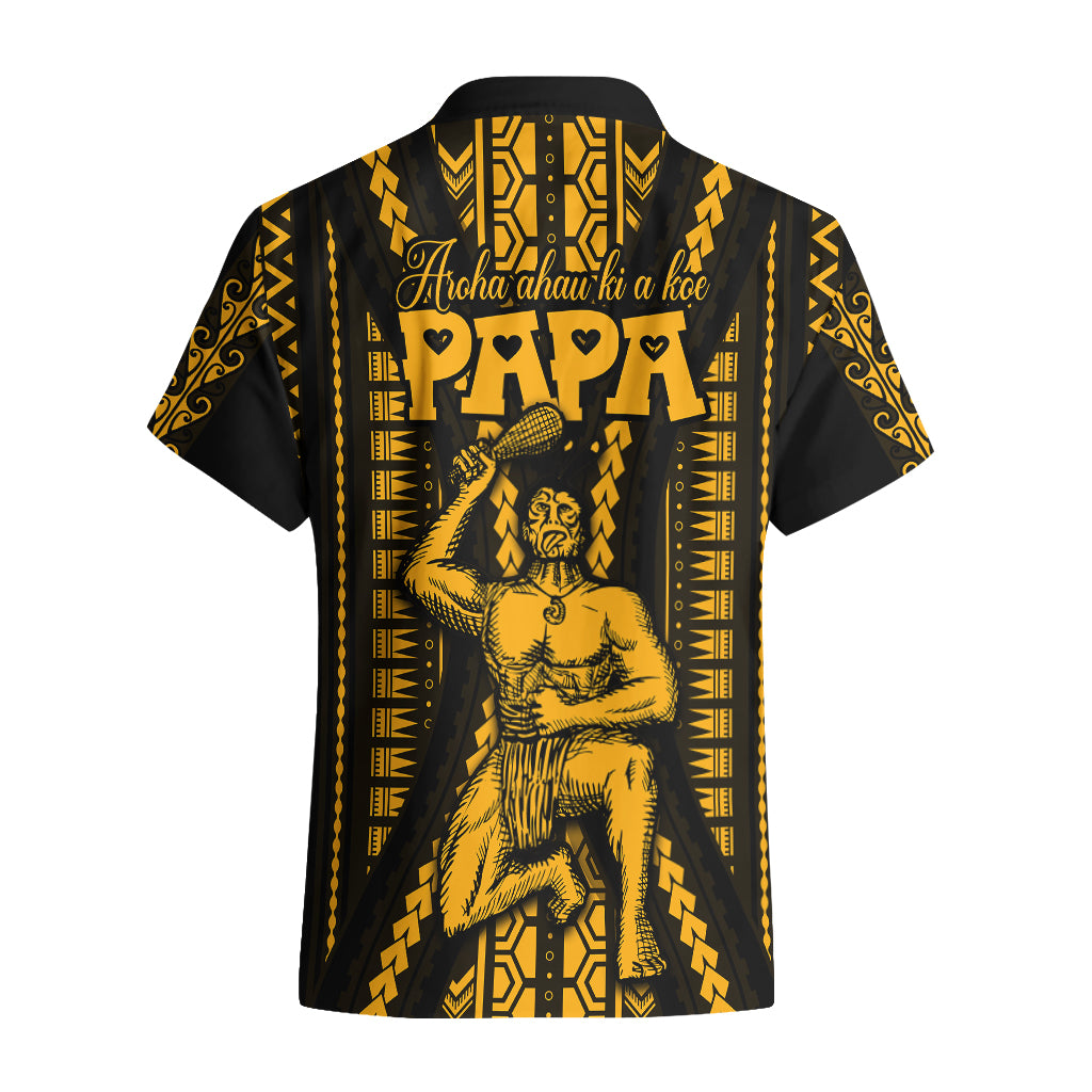 Aotearoa Father's Day Gift For Dad Hawaiian Shirt Aroha Ahau Ki A Koe Papa - Gold Maori Style Pattern - Wonder Print Shop