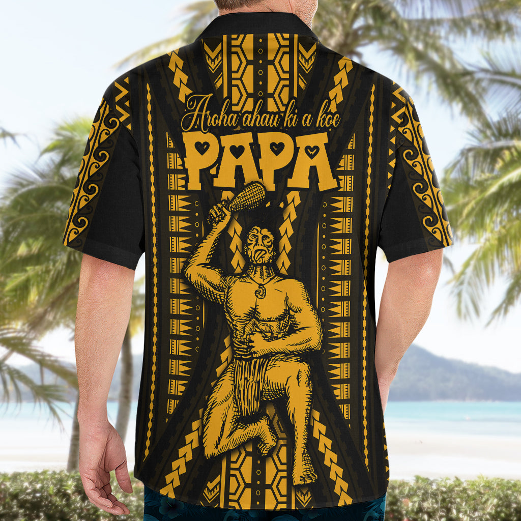 Aotearoa Father's Day Gift For Dad Hawaiian Shirt Aroha Ahau Ki A Koe Papa - Gold Maori Style Pattern - Wonder Print Shop