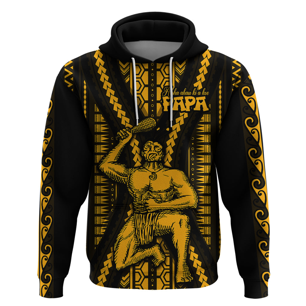 Aotearoa Father's Day Gift For Dad Hoodie Aroha Ahau Ki A Koe Papa - Gold Maori Style Pattern - Wonder Print Shop
