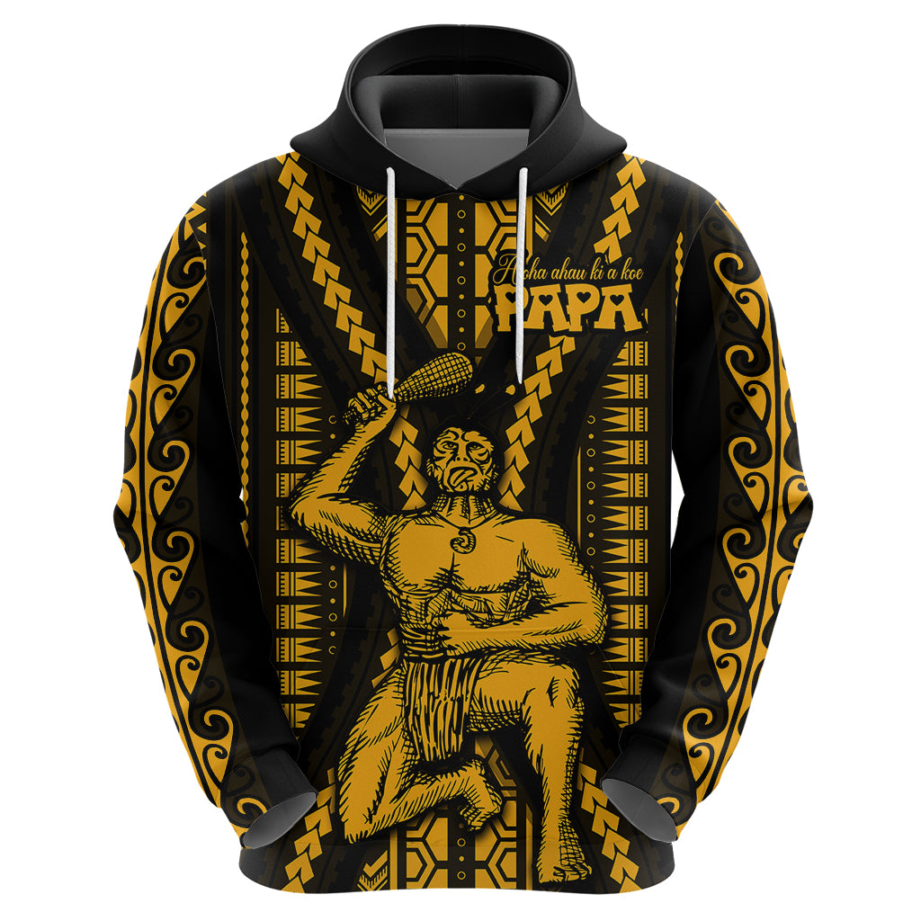 Aotearoa Father's Day Gift For Dad Hoodie Aroha Ahau Ki A Koe Papa - Gold Maori Style Pattern - Wonder Print Shop