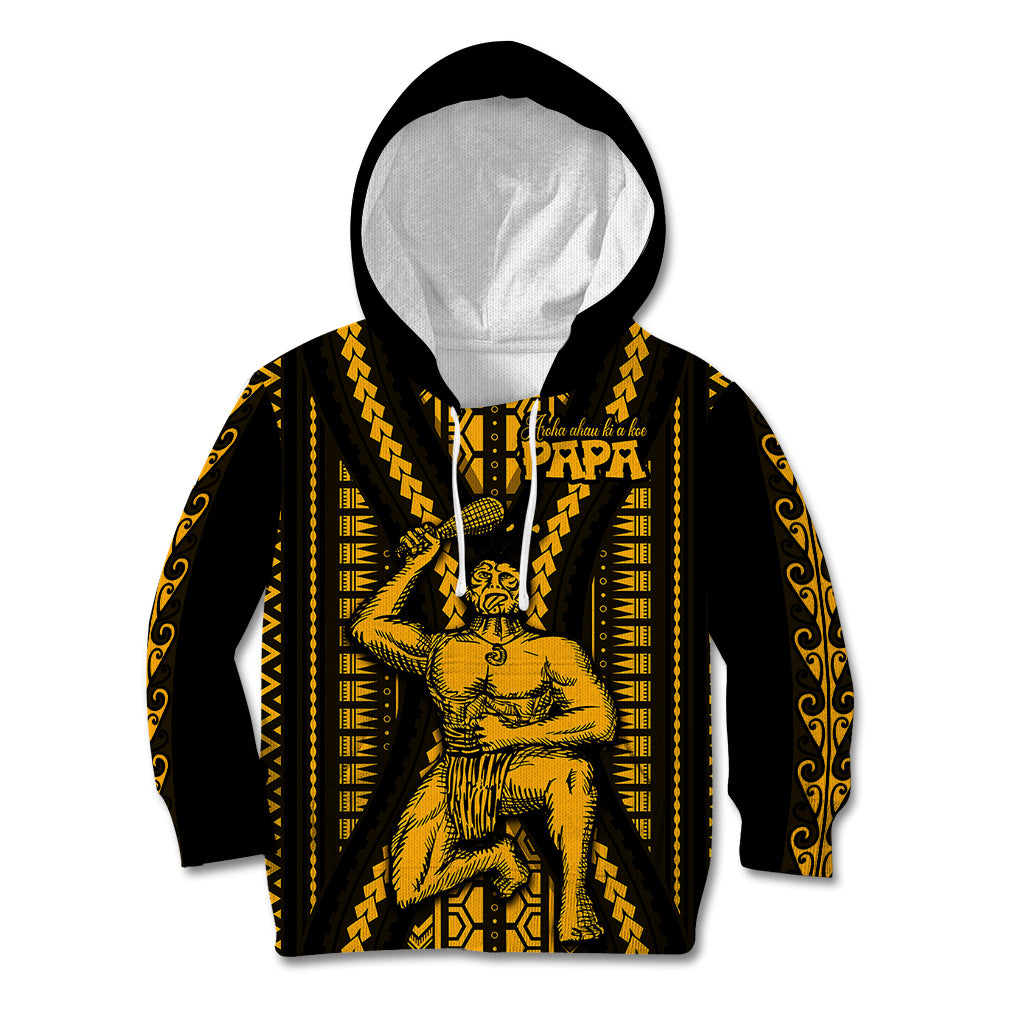 Aotearoa Father's Day Gift For Dad Kid Hoodie Aroha Ahau Ki A Koe Papa - Gold Maori Style Pattern - Wonder Print Shop