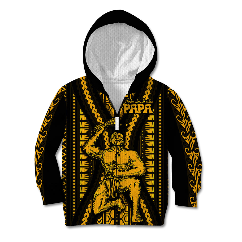 Aotearoa Father's Day Gift For Dad Kid Hoodie Aroha Ahau Ki A Koe Papa - Gold Maori Style Pattern - Wonder Print Shop