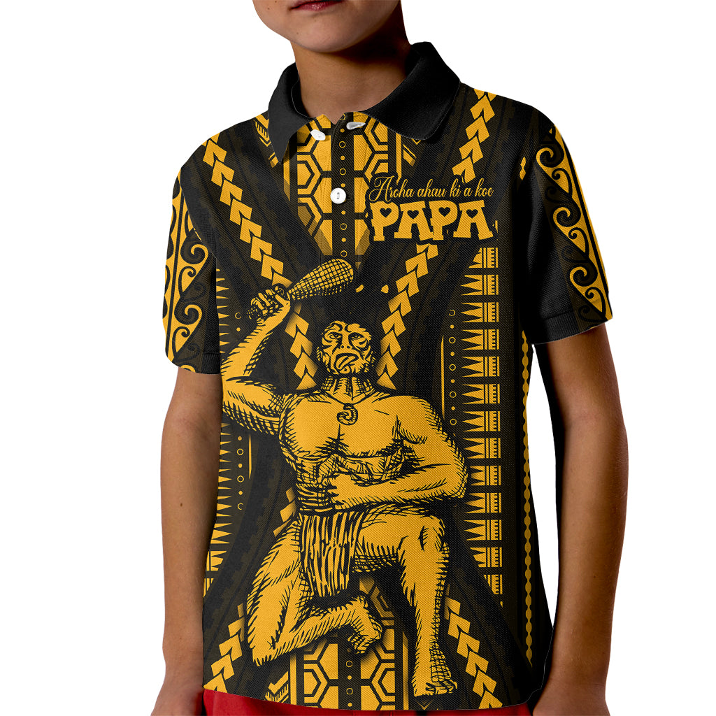 Aotearoa Father's Day Gift For Dad Kid Polo Shirt Aroha Ahau Ki A Koe Papa - Gold Maori Style Pattern - Wonder Print Shop