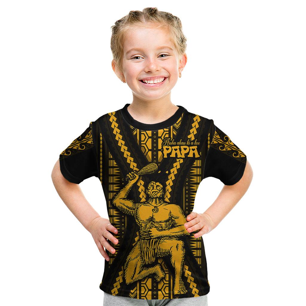 Aotearoa Father's Day Gift For Dad Kid T Shirt Aroha Ahau Ki A Koe Papa - Gold Maori Style Pattern - Wonder Print Shop