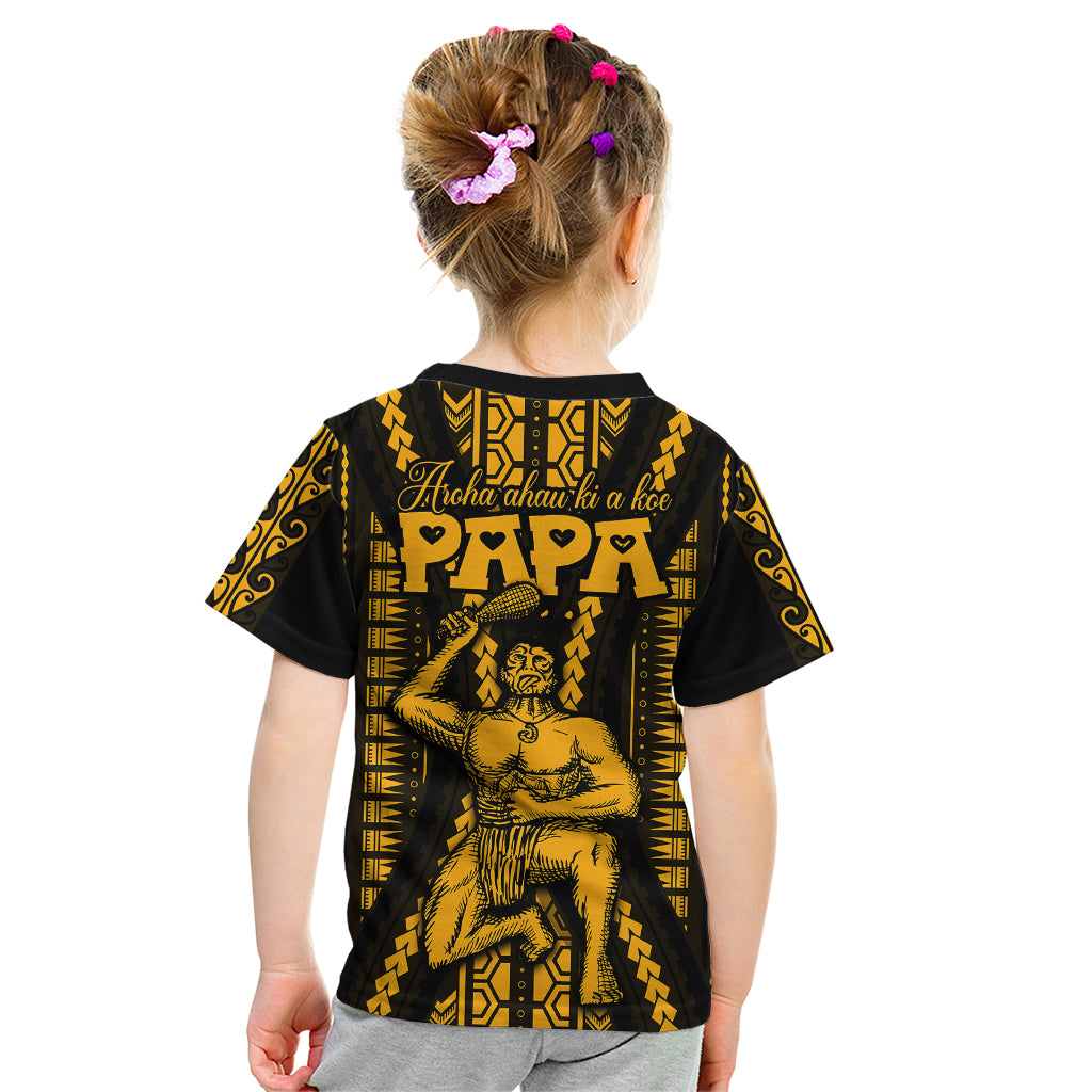 Aotearoa Father's Day Gift For Dad Kid T Shirt Aroha Ahau Ki A Koe Papa - Gold Maori Style Pattern - Wonder Print Shop