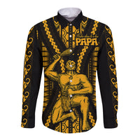 Aotearoa Father's Day Gift For Dad Long Sleeve Button Shirt Aroha Ahau Ki A Koe Papa - Gold Maori Style Pattern - Wonder Print Shop