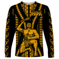Aotearoa Father's Day Gift For Dad Long Sleeve Shirt Aroha Ahau Ki A Koe Papa - Gold Maori Style Pattern - Wonder Print Shop