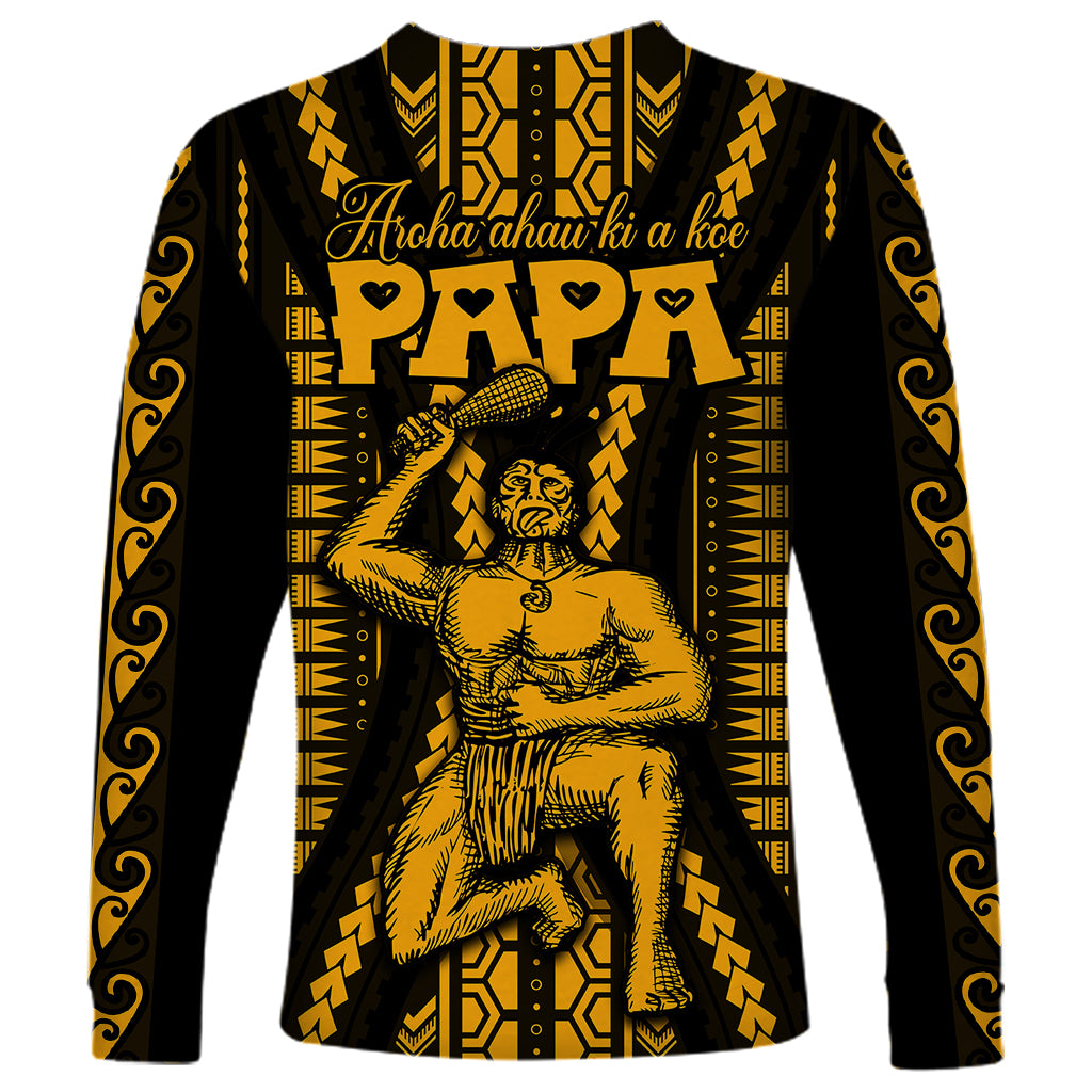 Aotearoa Father's Day Gift For Dad Long Sleeve Shirt Aroha Ahau Ki A Koe Papa - Gold Maori Style Pattern - Wonder Print Shop