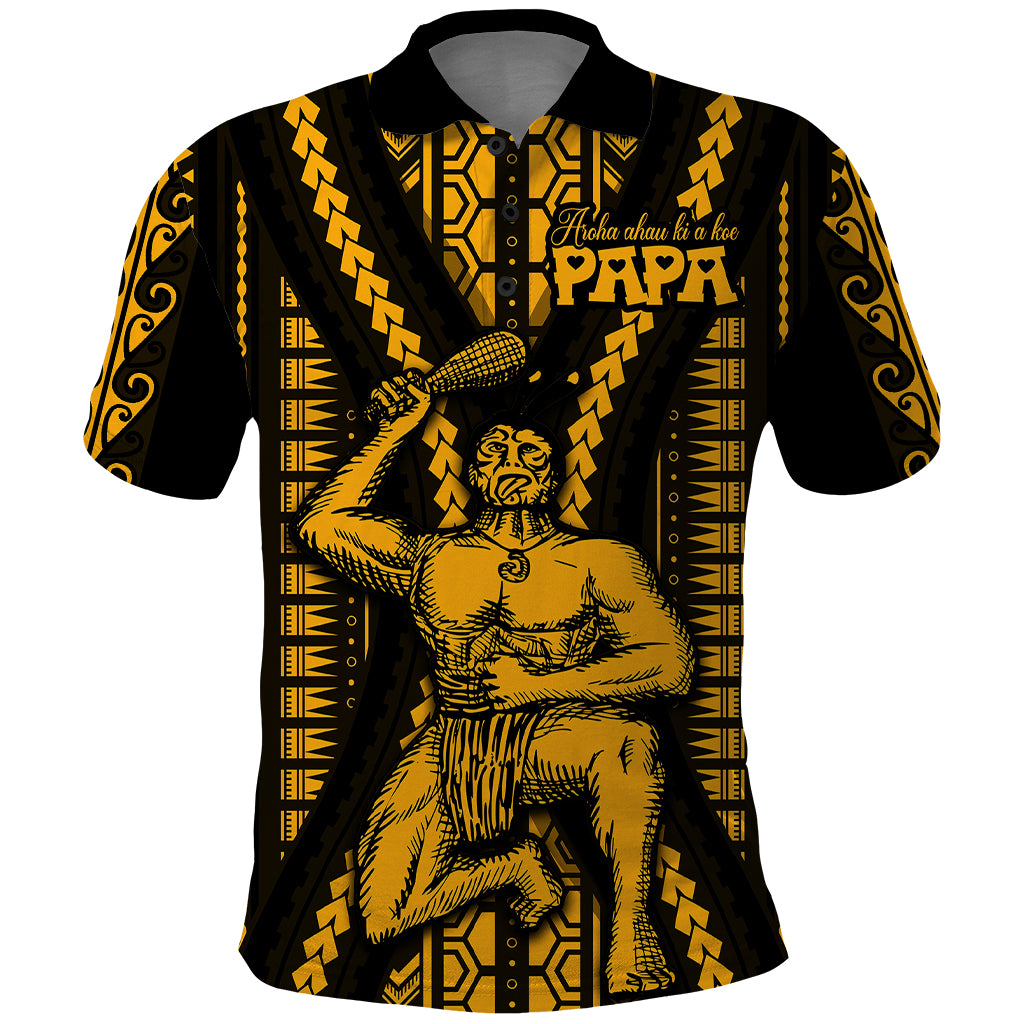 Aotearoa Father's Day Gift For Dad Polo Shirt Aroha Ahau Ki A Koe Papa - Gold Maori Style Pattern - Wonder Print Shop