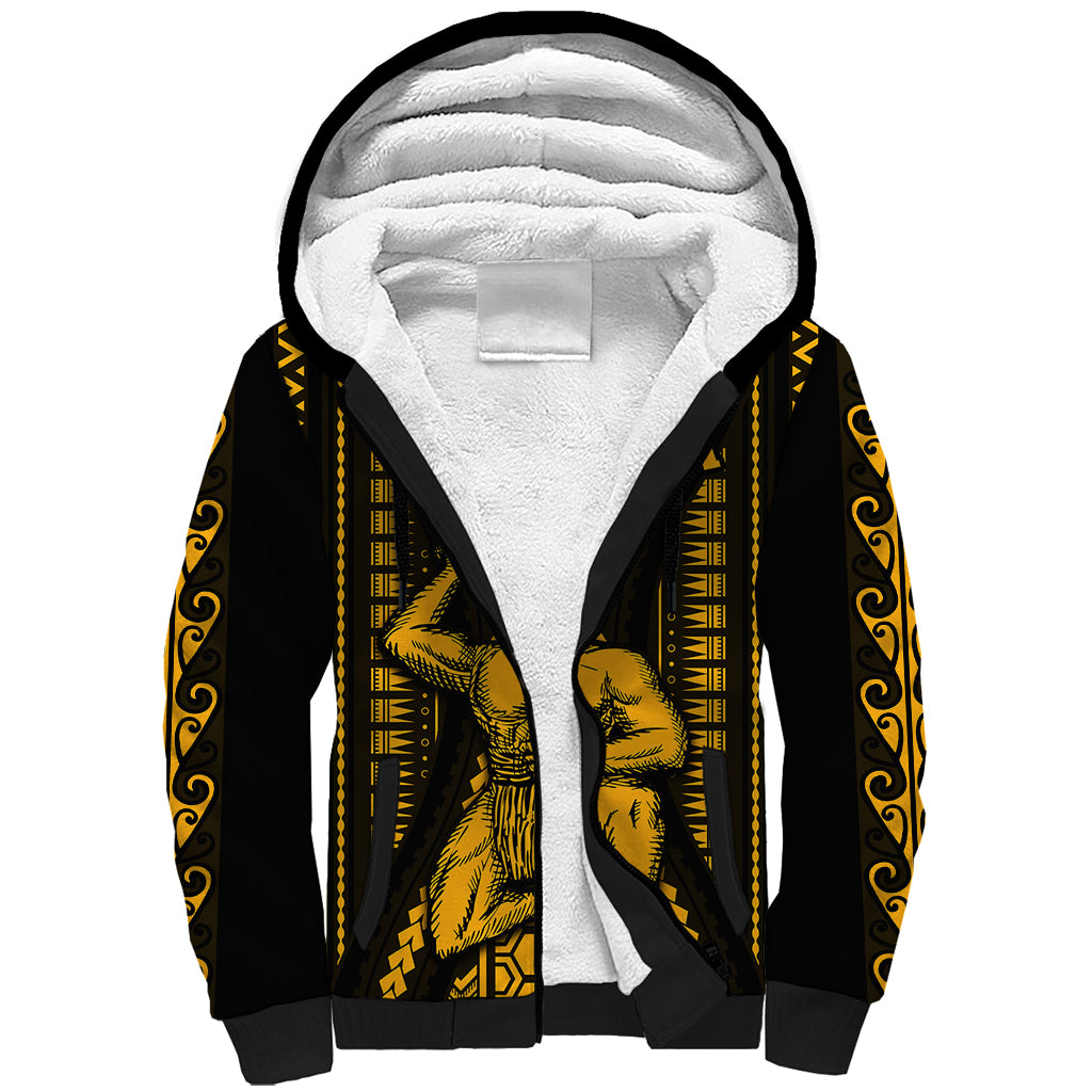 Aotearoa Father's Day Gift For Dad Sherpa Hoodie Aroha Ahau Ki A Koe Papa - Gold Maori Style Pattern - Wonder Print Shop
