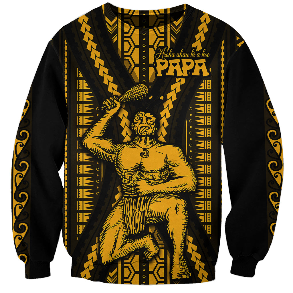 Aotearoa Father's Day Gift For Dad Sweatshirt Aroha Ahau Ki A Koe Papa - Gold Maori Style Pattern - Wonder Print Shop