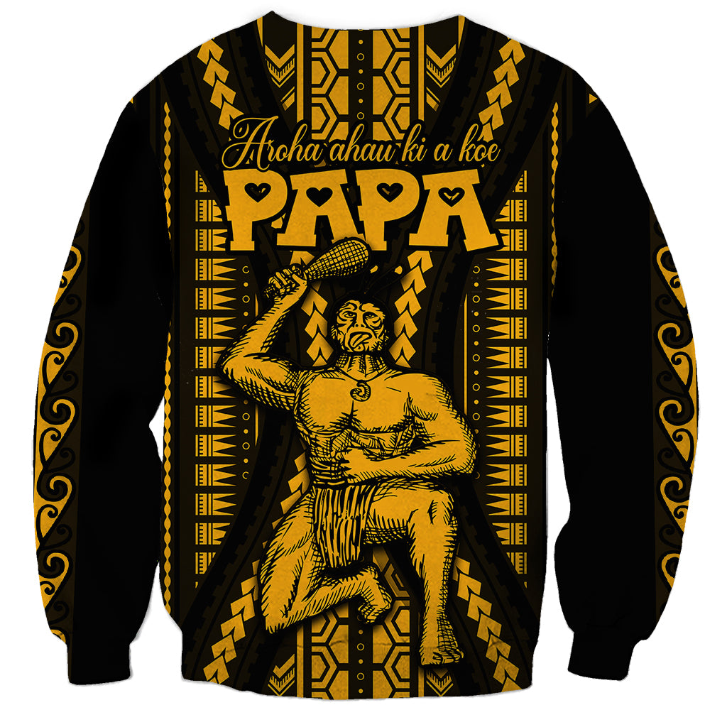 Aotearoa Father's Day Gift For Dad Sweatshirt Aroha Ahau Ki A Koe Papa - Gold Maori Style Pattern - Wonder Print Shop
