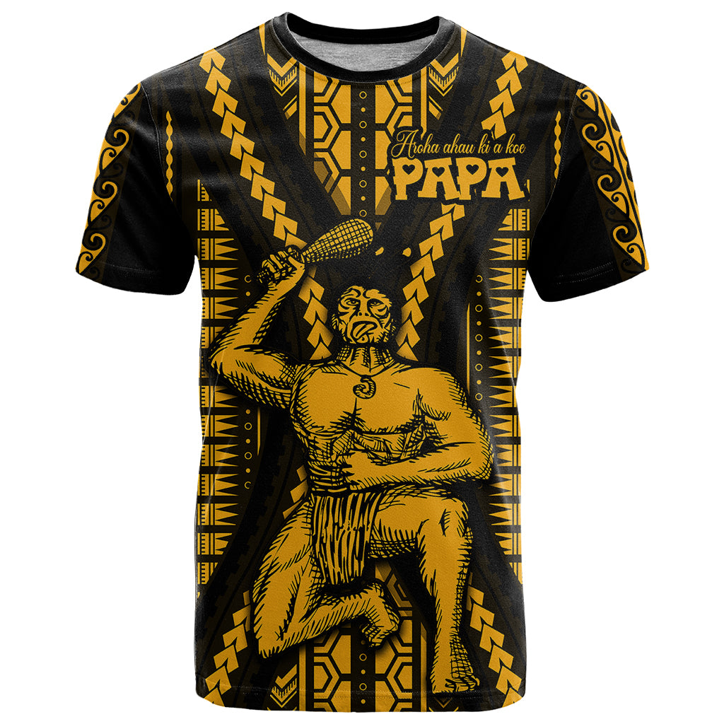 Aotearoa Father's Day Gift For Dad T Shirt Aroha Ahau Ki A Koe Papa - Gold Maori Style Pattern - Wonder Print Shop
