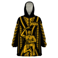Aotearoa Father's Day Gift For Dad Wearable Blanket Hoodie Aroha Ahau Ki A Koe Papa - Gold Maori Style Pattern - Wonder Print Shop