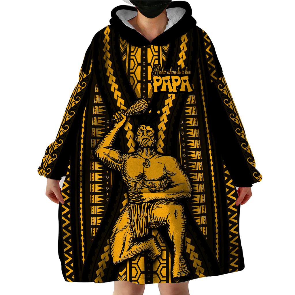 Aotearoa Father's Day Gift For Dad Wearable Blanket Hoodie Aroha Ahau Ki A Koe Papa - Gold Maori Style Pattern - Wonder Print Shop