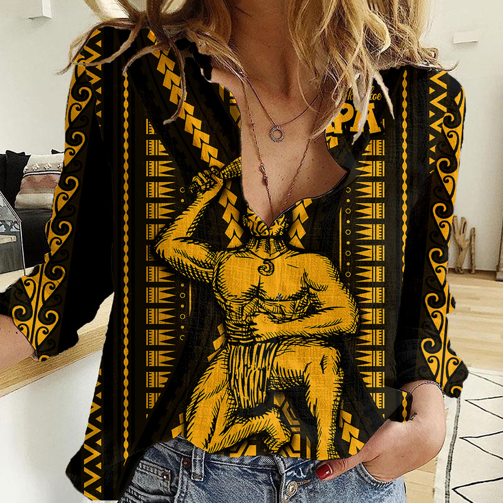 Aotearoa Father's Day Gift For Dad Women Casual Shirt Aroha Ahau Ki A Koe Papa - Gold Maori Style Pattern - Wonder Print Shop