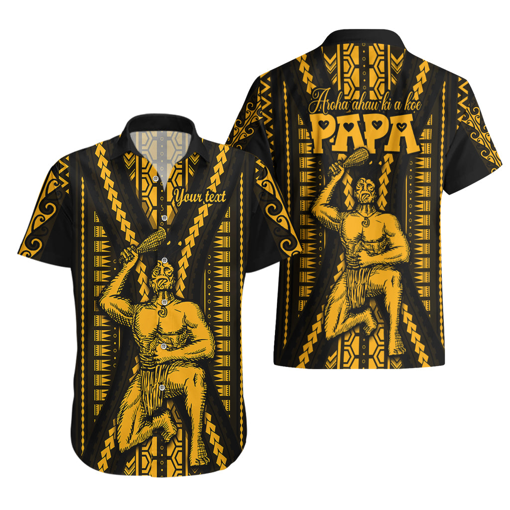 Personalised Aotearoa Father's Day Gift For Dad Hawaiian Shirt Aroha Ahau Ki A Koe Papa - Gold Maori Style Pattern - Wonder Print Shop
