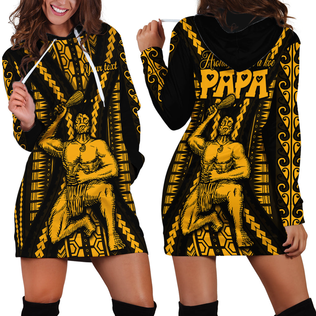 Personalised Aotearoa Father's Day Gift For Dad Hoodie Dress Aroha Ahau Ki A Koe Papa - Gold Maori Style Pattern - Wonder Print Shop