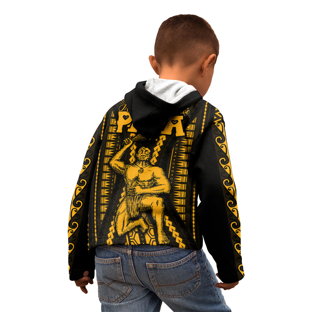 Personalised Aotearoa Father's Day Gift For Dad Kid Hoodie Aroha Ahau Ki A Koe Papa - Gold Maori Style Pattern - Wonder Print Shop