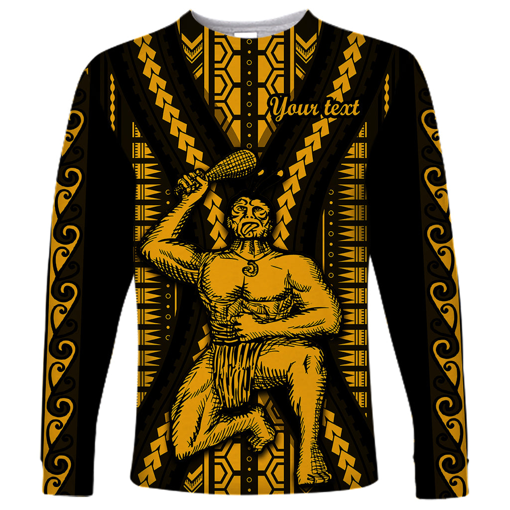 Personalised Aotearoa Father's Day Gift For Dad Long Sleeve Shirt Aroha Ahau Ki A Koe Papa - Gold Maori Style Pattern - Wonder Print Shop