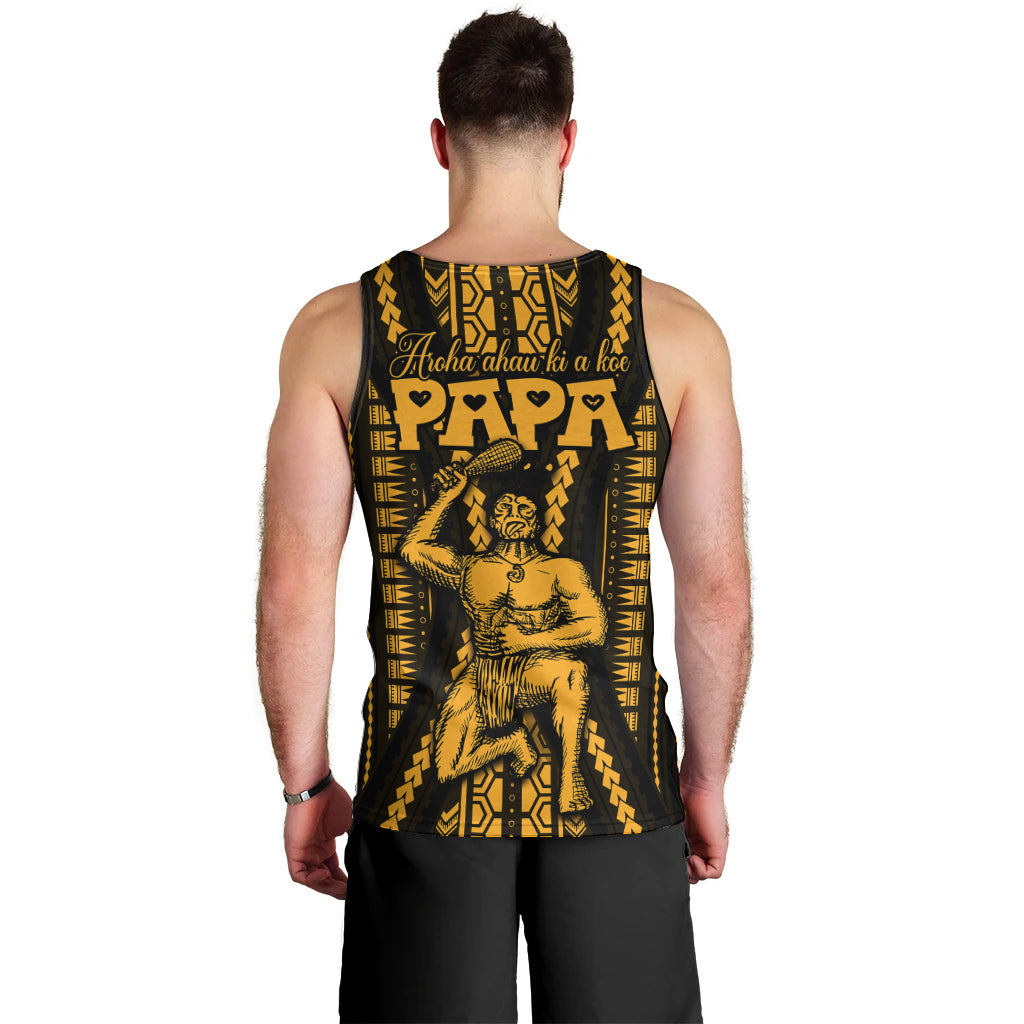 personalised-aotearoa-fathers-day-gift-for-dad-men-tank-top-aroha-ahau-ki-a-koe-papa-gold-maori-style-pattern