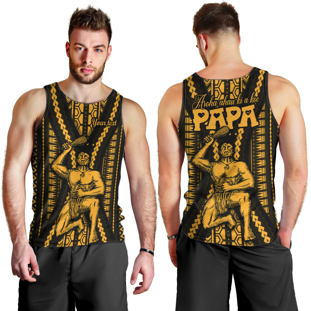 personalised-aotearoa-fathers-day-gift-for-dad-men-tank-top-aroha-ahau-ki-a-koe-papa-gold-maori-style-pattern