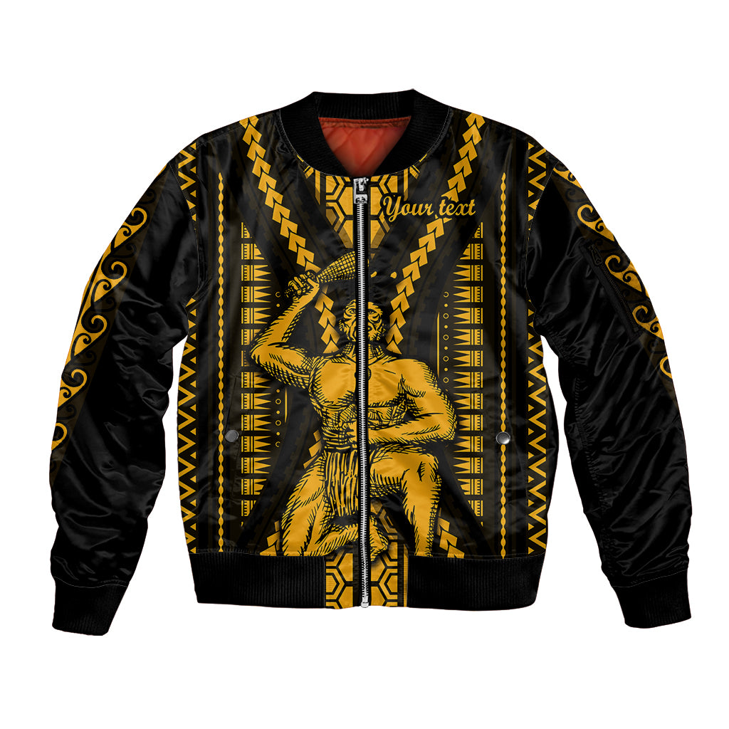 Personalised Aotearoa Father's Day Gift For Dad Sleeve Zip Bomber Jacket Aroha Ahau Ki A Koe Papa - Gold Maori Style Pattern - Wonder Print Shop