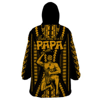 Personalised Aotearoa Father's Day Gift For Dad Wearable Blanket Hoodie Aroha Ahau Ki A Koe Papa - Gold Maori Style Pattern - Wonder Print Shop