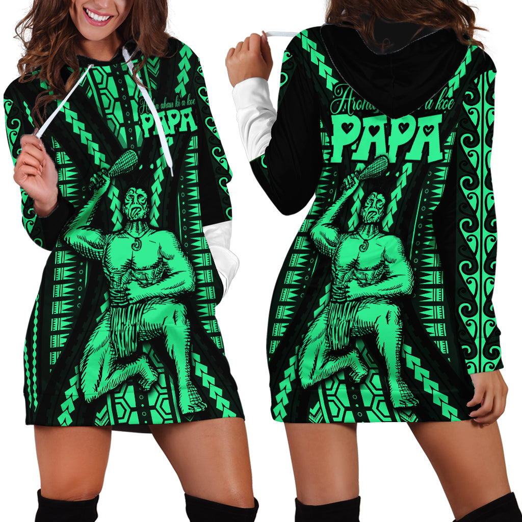 Maori Fathers Day New Zealand Hoodie Dress Aroha Ahau Ki A Koe Papa - Green - Wonder Print Shop