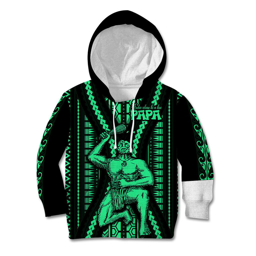 Maori Fathers Day New Zealand Kid Hoodie Aroha Ahau Ki A Koe Papa - Green - Wonder Print Shop