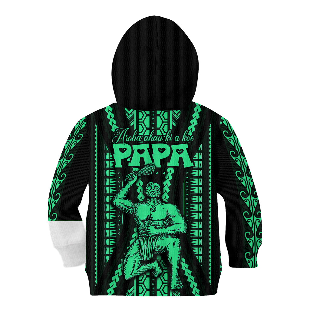 Maori Fathers Day New Zealand Kid Hoodie Aroha Ahau Ki A Koe Papa - Green - Wonder Print Shop