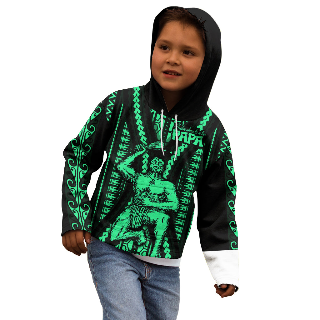 Maori Fathers Day New Zealand Kid Hoodie Aroha Ahau Ki A Koe Papa - Green - Wonder Print Shop