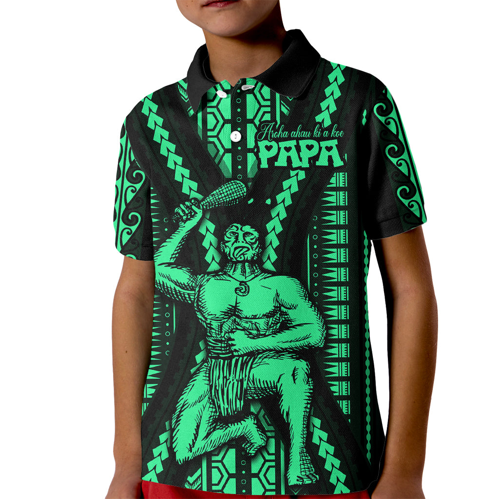 Maori Fathers Day New Zealand Kid Polo Shirt Aroha Ahau Ki A Koe Papa - Green - Wonder Print Shop