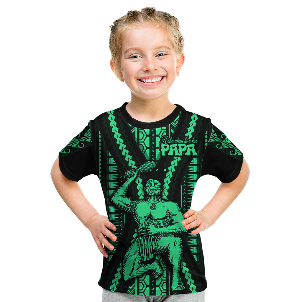 Maori Fathers Day New Zealand Kid T Shirt Aroha Ahau Ki A Koe Papa - Green - Wonder Print Shop
