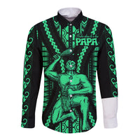Maori Fathers Day New Zealand Long Sleeve Button Shirt Aroha Ahau Ki A Koe Papa - Green - Wonder Print Shop