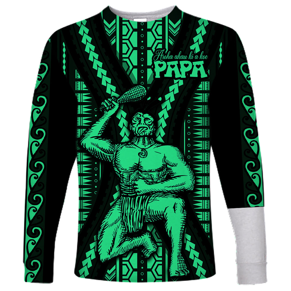 Maori Fathers Day New Zealand Long Sleeve Shirt Aroha Ahau Ki A Koe Papa - Green - Wonder Print Shop