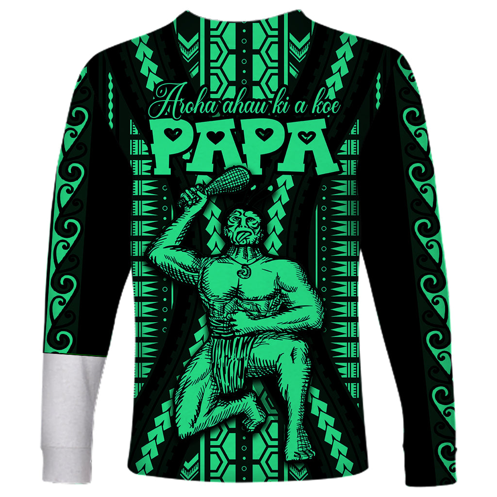 Maori Fathers Day New Zealand Long Sleeve Shirt Aroha Ahau Ki A Koe Papa - Green - Wonder Print Shop